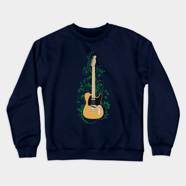 Butterscotch T-Style Electric Guitar Flowering Vines Crewneck Sweatshirt by nightsworthy